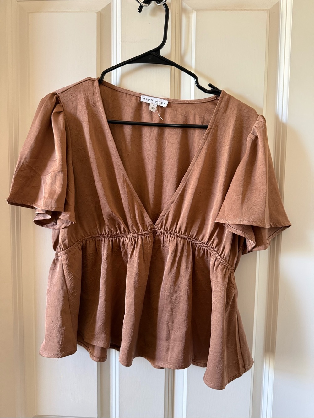 Miou Muse Co. V-Neck Peplum Top in Dusty Rose